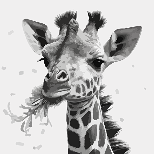 A vectorized image of a baby giraffe with streamers in black and white
