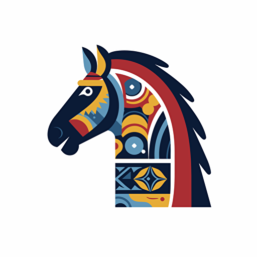 vector, ukrainean clay horse minimal flat head only with ukrainean symbols