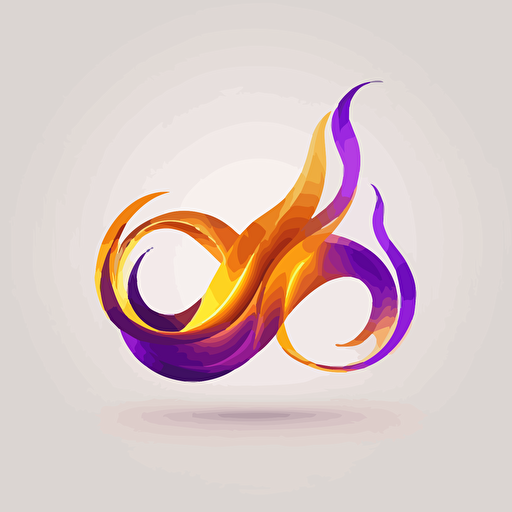 craft an sleek and minimalist, logo, infinity symbol on fire, white background, purple, vector, no shadows