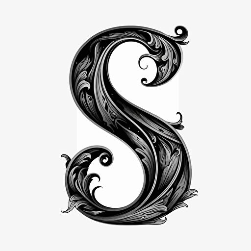 letter S, 2d, black color, simple. vector, no shading detail, plain