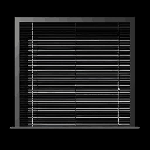 black single window blinds, front view, vector, black background