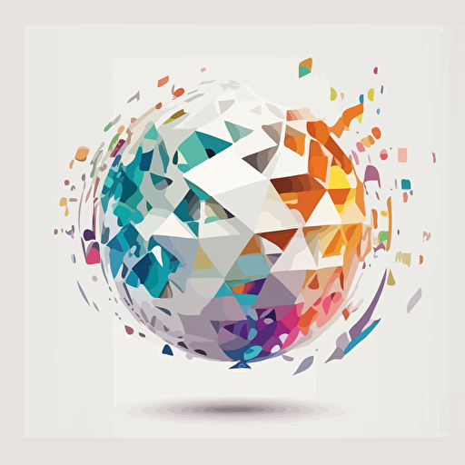 polygonal sphere, transforming into music notes, on a white background, vector logo, vector art, emblem, simple, cartoon, 2d