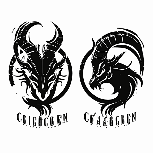 set of 2 black capricorn logos, black ink vectors, white background