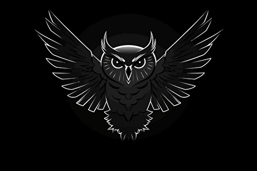 vector logo of owl, 2d, flat, all black, transparent background,