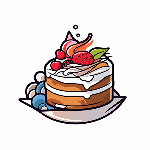draw siplne logo of cake, line style, vector, 2 colors without background