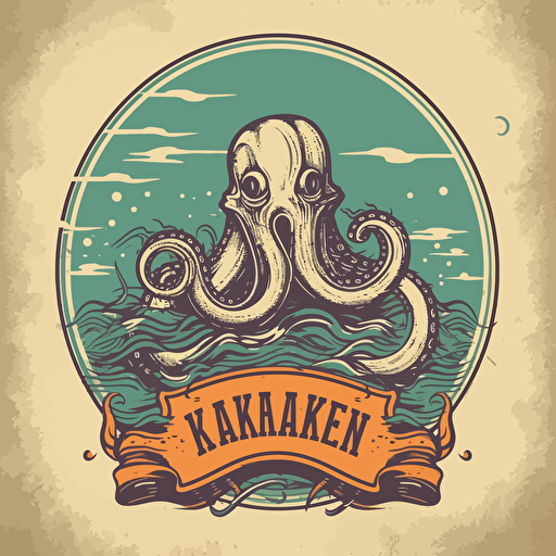 a simple vector illustration for a brand named "kraken swim apparel", retro style