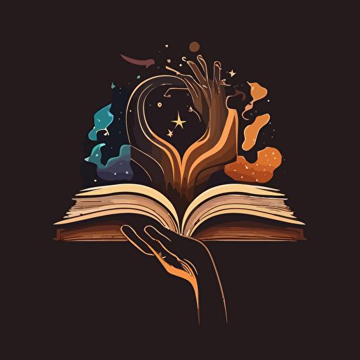 magical hands, black hand, brown hand, white hand, reaching for magical book, vector art for logo