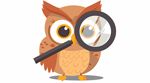 simplified flat art vector image of owl with magnifying glass on white background