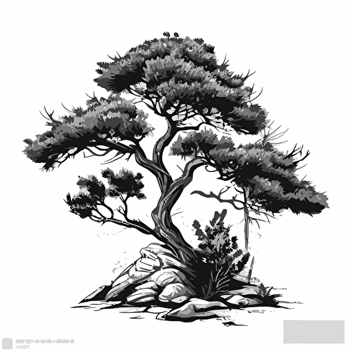 vector logo of a black and white juniper tree