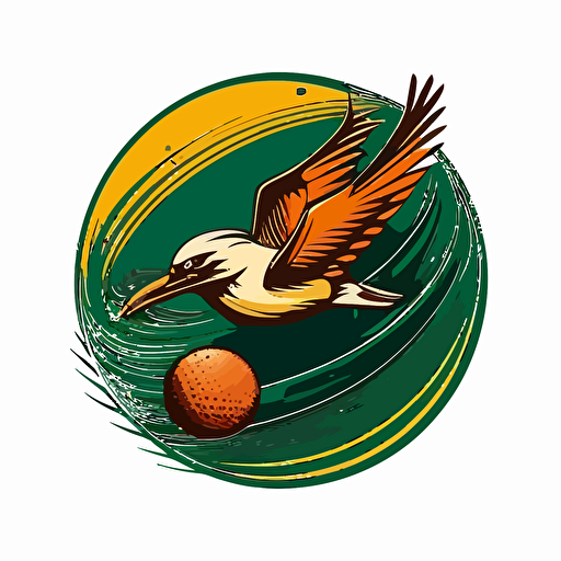 vector logo of a cricket ball with a duck flying in orbit