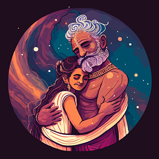 vector art of jupiter with an indian couple on top of it hugging