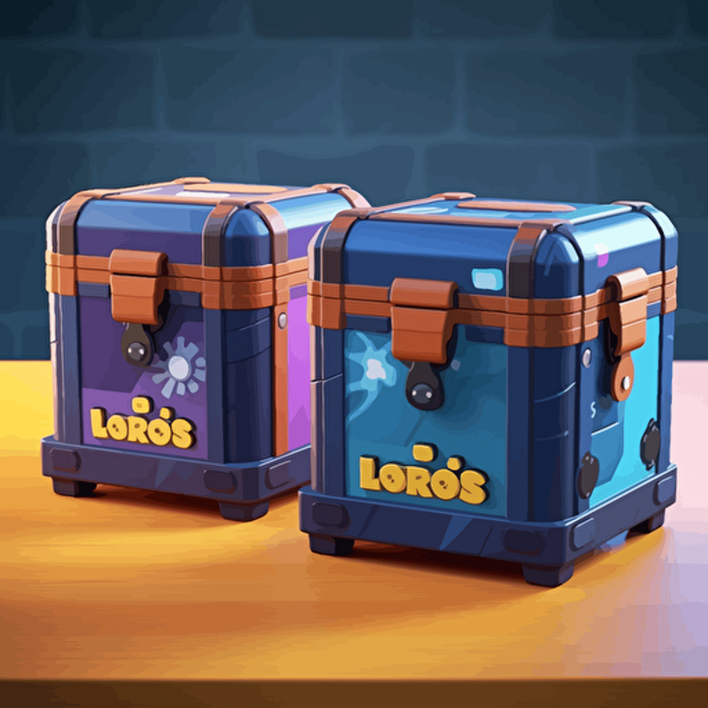 lootbox with 2 versions one opened and one closed, brawl stars style ui lootbox, 2d stylized, vectorized