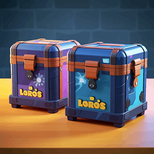 lootbox with 2 versions one opened and one closed, brawl stars style ui lootbox, 2d stylized, vectorized