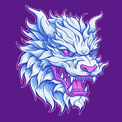 a white and purple Chinese dragon head traditional lunar new year core, single line vector art 2d