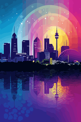 sydney skyline, vector art, wistful,