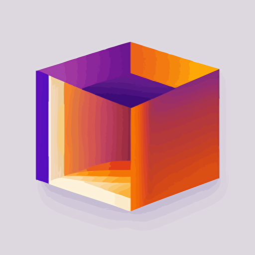 flat vector logo of square turning into book, #32594A purple orange gradient, simple minimal, by Ivan Chermayeff