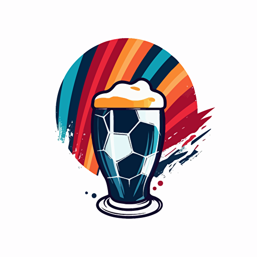 soccer logo club with soccer ball falling into a glass of beer, red and blue stripes, modern, white background, vector,