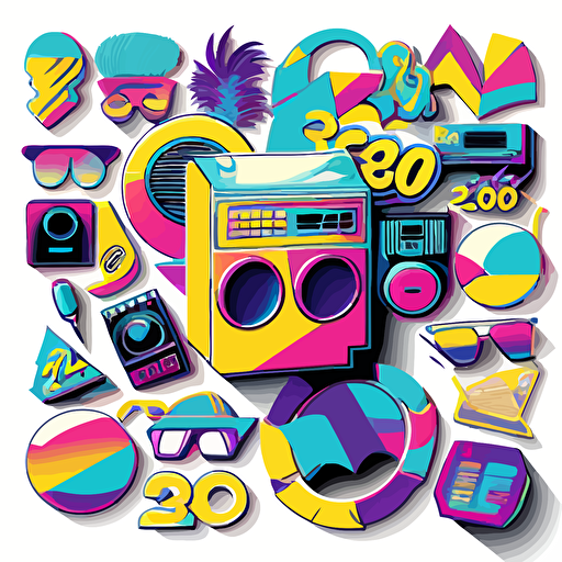 32 vectors 90s disco themed no shadows white background