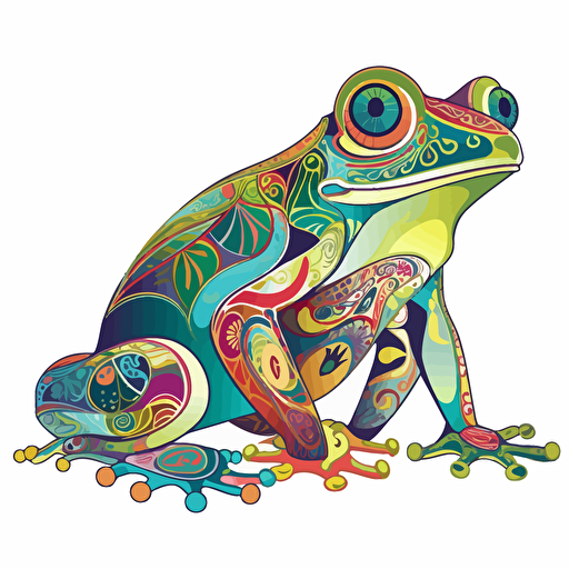 frog and Un-frog-ettable, Cheerful, Saturated Colors, Geometric, contour, vector, white background, detailed