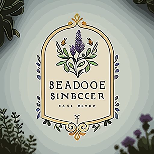 Create a logo for a boutique garden design agency specializing in small, magical gardens. The design should feature a small door or archway opening into a secret garden. The design should be a vector and should be versatile enough to be used anywhere. Add subtle, illustrative details around the door, such as vines, sprigs of thyme or lavender, or little bees and birds.