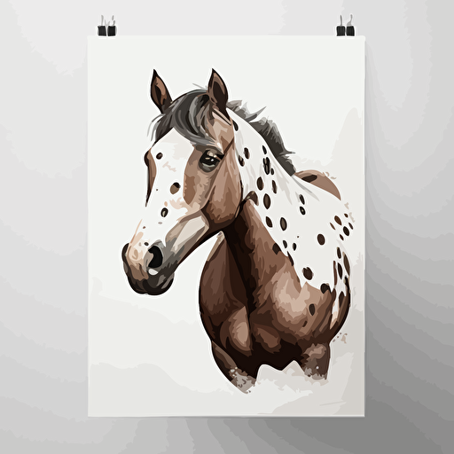 affiche, A3, publicité, écurie, vente, cheval appaloosa couleur marron et blanc, style 1800, illustration, vectorized, flat, sans fond