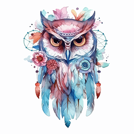 watercolor vector illustration boho owl sticker white background