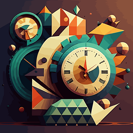 2d vector illustration abstract geometric style recreation of the famous persistance of memory with clocks**