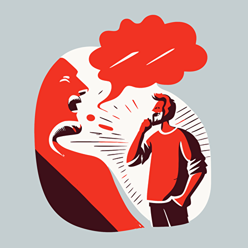 a friendly person telling a story, simple vector corporate style, red accents