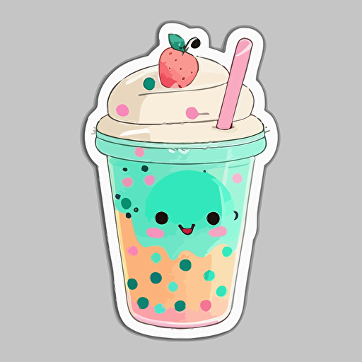 sticker flat vector art,2D kawaii, boba cup,cute,colorful disney-inspired