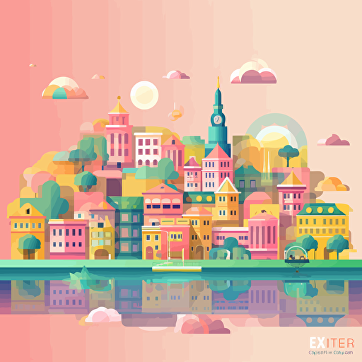 European city, Crypto, vector, video game, gradient