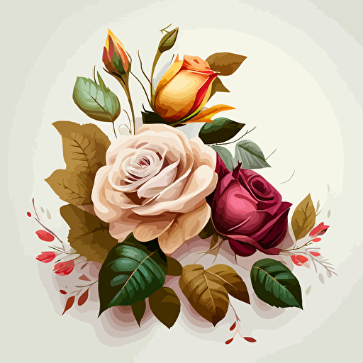 roses, vector, white background