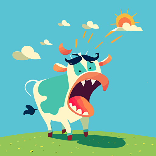 a cartoon illustration, vector of cow having a tantrum