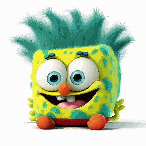 A saturated colorfull baby fur SpongeBob SquarePants, goofy looking, smiling, white background, vector art , pixar style