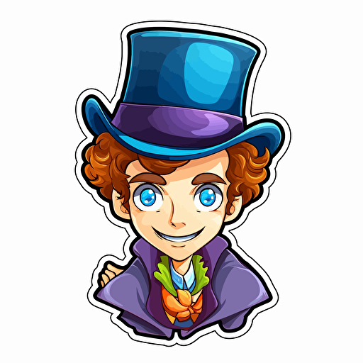 Sticker, Happy Colorful Sherlock Holmes, long auburn, blue eyes, kawaii, contour, vector, white background