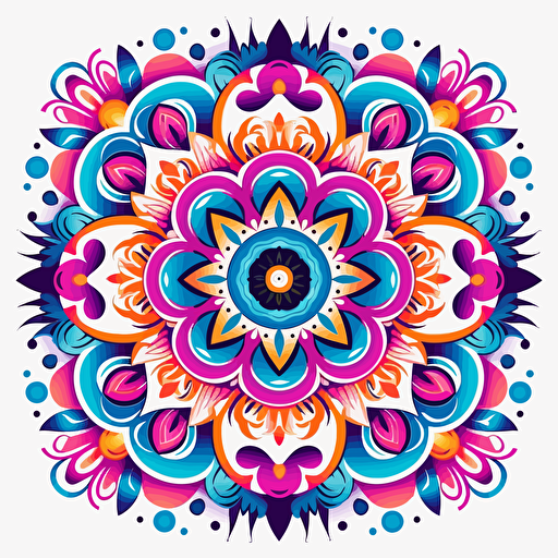 2d mexican mandala uv colors, vector, geometric, white background