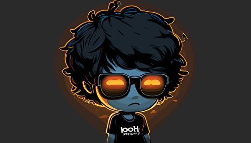 "Poot" A minimalistic vector logo, dark, dj, Lalafell with short hair sneering wearing sunglasses, side view, neon