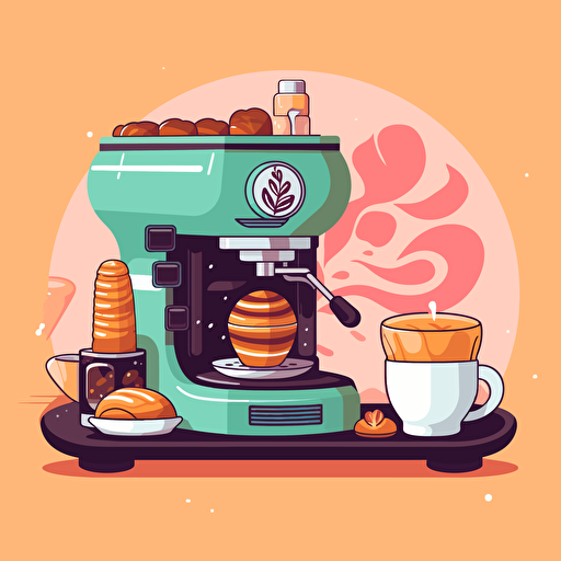 expresso coffee machine vector with pastry