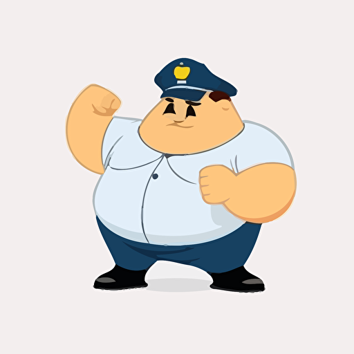 logo,mascot, simplistic, chubby policeman, flexing, vector, white background