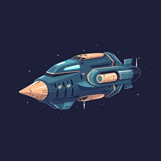 simplistic space ship flat vector illustration, different perspectives of the ship from different angles