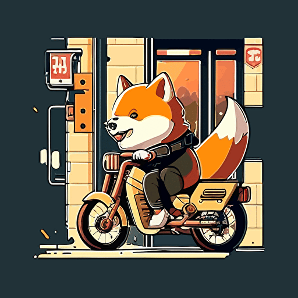 Shiba delivers on a motorcycle, flat style, picture, cartoon, vector