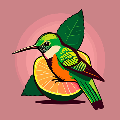 Pop Art Deco Hummingbird on an avocado, Vector, Logo, green, pink, orange