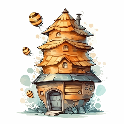 beehive, detailed, cartoon style, 2d watercolor clipart vector, creative and imaginative, hd, white background