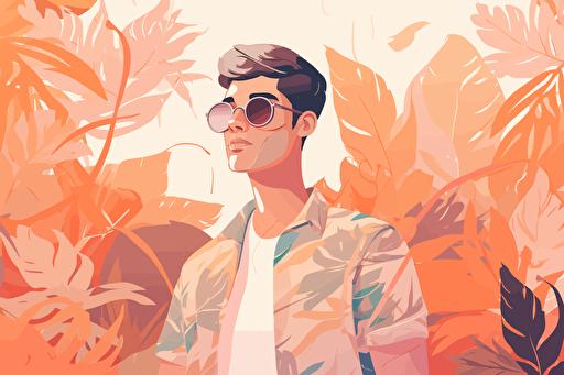 Vector image of a guy wearing shades, summer themed wallpaper, warm pastel colors, concept art,