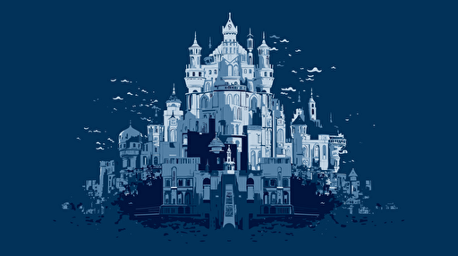 Stunning vector art, castle made of computer hard drives, minimalism, blue and white