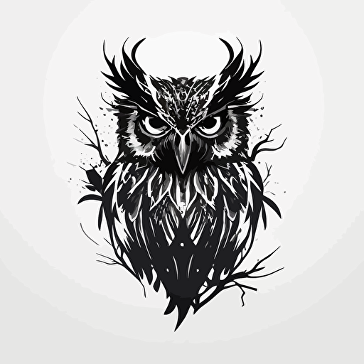 owl logotype, black vector, on white background, low details