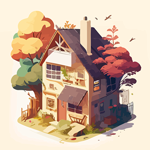 vector, kawaiii, single family house, soft illustration