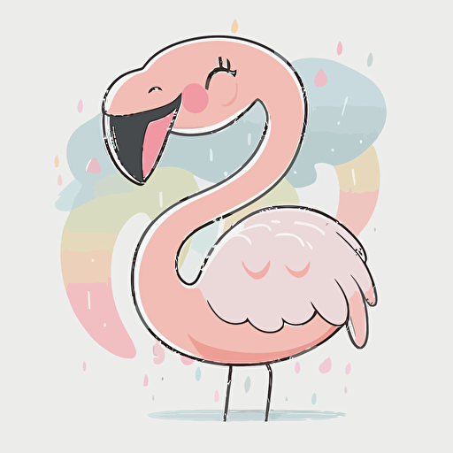 Vector kawaii flamingo, white background, pastel colors,smiling,winking