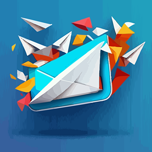 email ariving in inbox on phone, paper airplane, illistration, vector, blue primary color