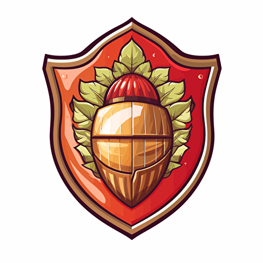 Vector cartoon shield crest of a acorn white background
