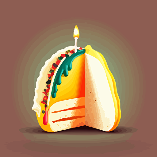 a slice of birthday cake that looks like a taco, with a birthday candle on top, vector art, cute